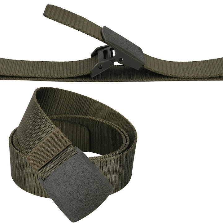 Curea barbati din nylon ajustabila, design fara gauri, catarama din plastic rezistent, 120 cm, verde kaki – confort, durabilitate si stil casual modern [4]