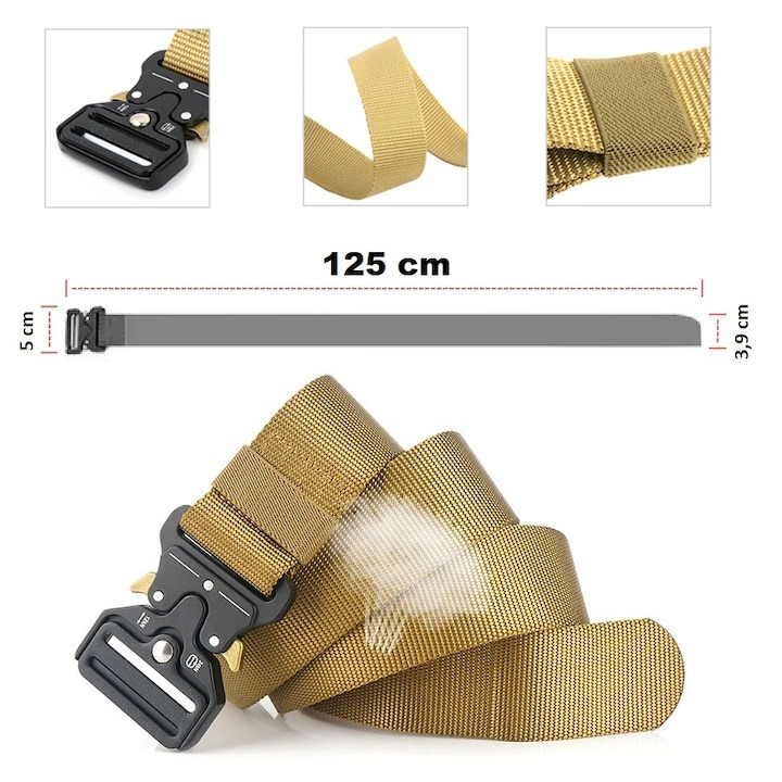 Curea tactica de teren pentru barbati, din Nailon, 125cm, Bej [6]