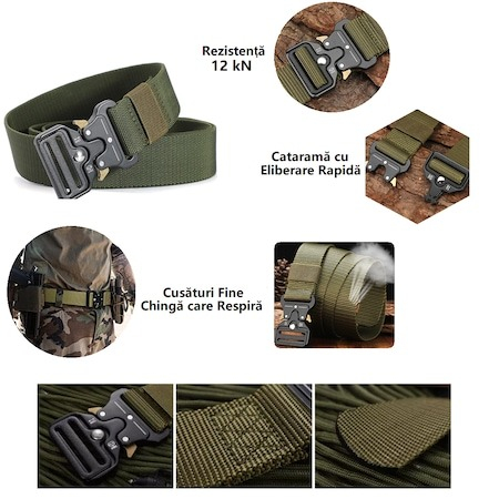 Curea tactica de teren pentru barbati, din Nailon, 125cm, Verde [2]