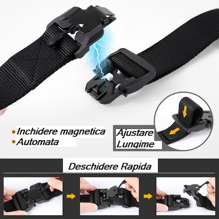 Curea tactica, din nylon, material rezistent, sistem de blocare, inchidere magnetica, lungime 125 cm - Negru [6]