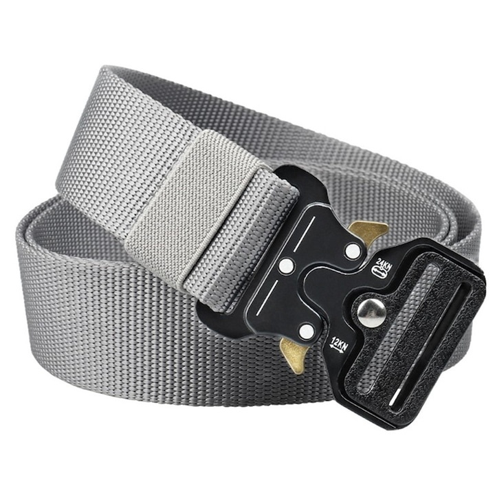 Curea tactica, pentru barbati, poliester, 131 x 3.8 cm, ajustabila, rezistenta, gri [6]