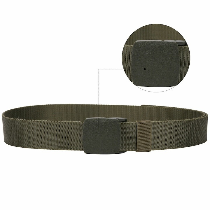Curea tactica, tip militar, textila, cu catarama din plastic, lungime 105 cm, verde [2]
