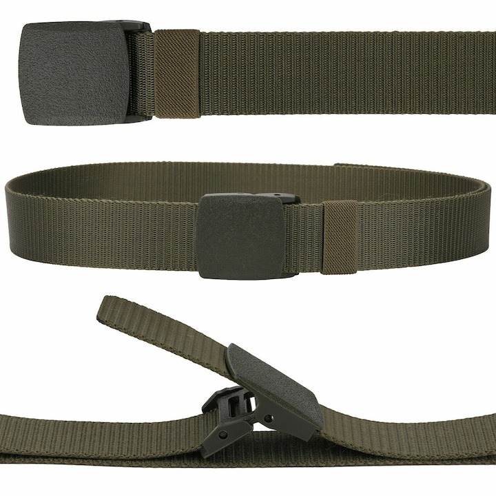 Curea tactica, tip militar, textila, cu catarama din plastic, lungime 105 cm, verde [3]