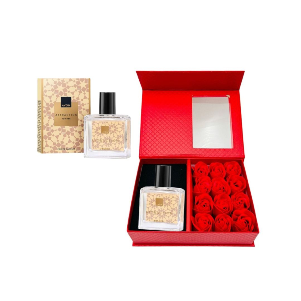 Cutie cadou Love Forever cu 12 trandafiri de sapun si apa de parfum Avon Attraction pentru femei 30 ml, cadou elegant si rafinat [8]