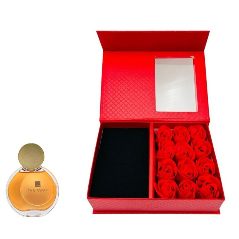 Cutie cadou Love Forever cu 12 trandafiri de sapun si apa de parfum Avon Far Away pentru femei 50 ml, cadou elegant si rafinat [9]