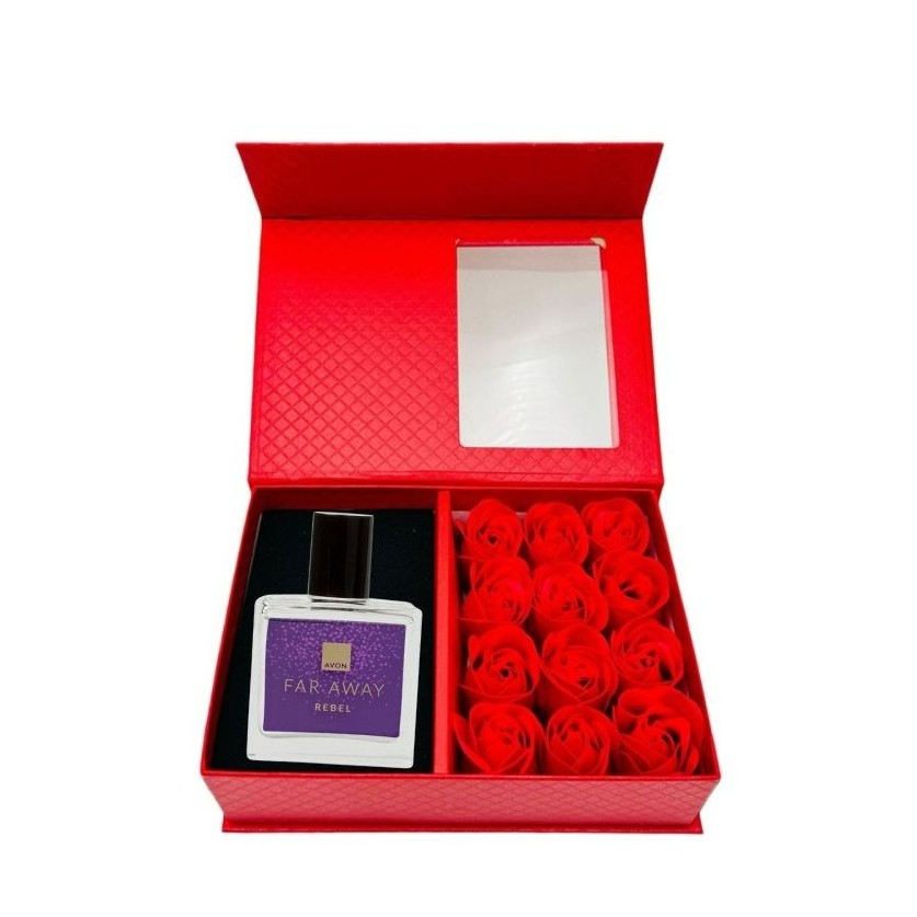Cutie cadou Love Forever cu 12 trandafiri de sapun si apa de parfum Avon Far Away Rebel pentru femei 30 ml, cadou elegant si rafinat [8]