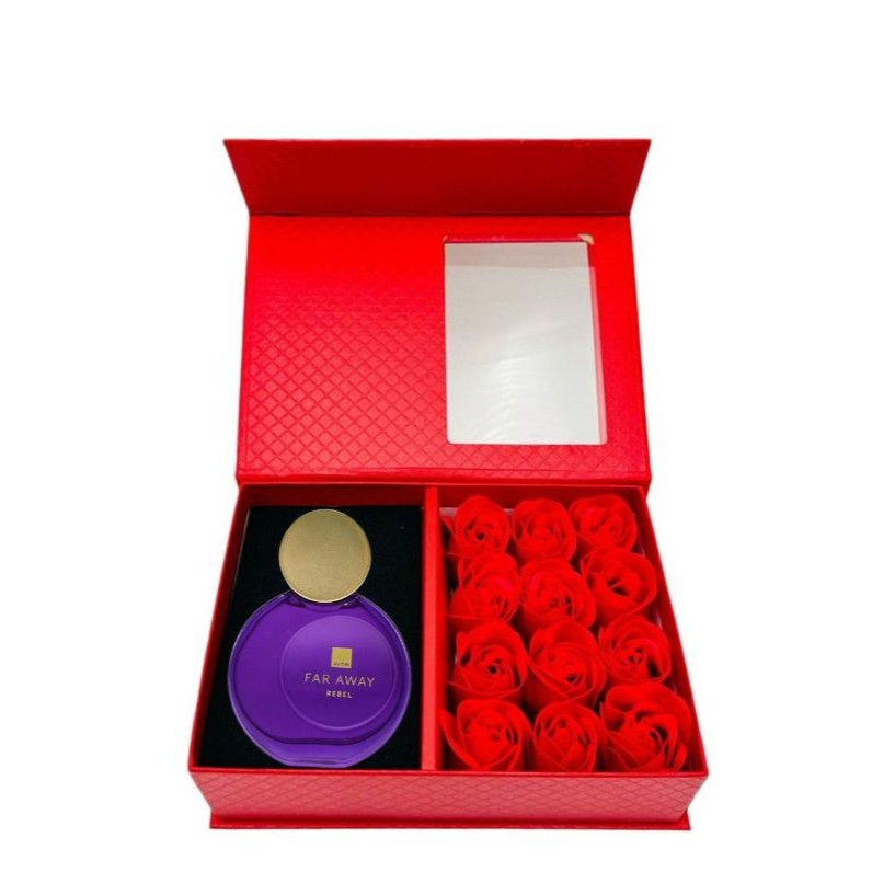 Cutie cadou Love Forever cu 12 trandafiri de sapun si apa de parfum Avon Far Away Rebel pentru femei 50 ml, cadou elegant si rafinat [12]