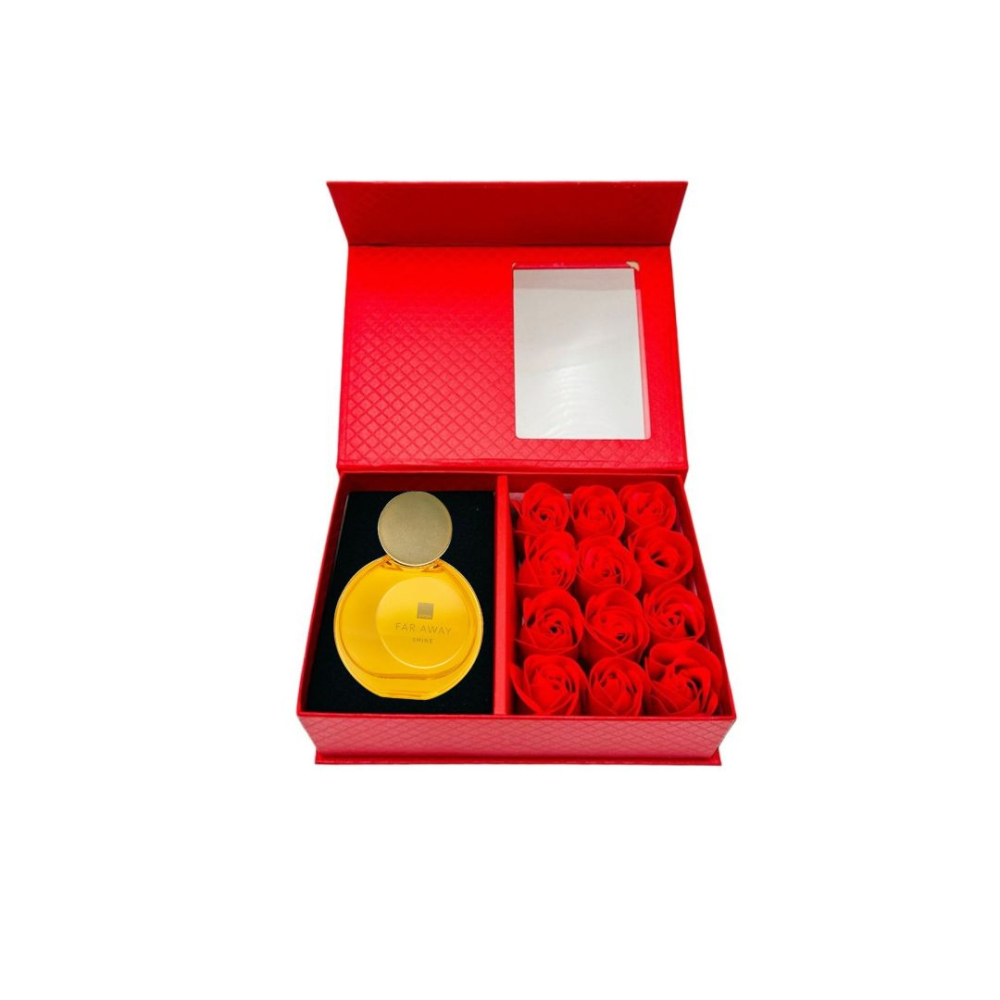 Cutie cadou Love Forever cu 12 trandafiri de sapun si apa de parfum Avon Far Away Shine pentru femei 50 ml, cadou elegant si rafinat [13]