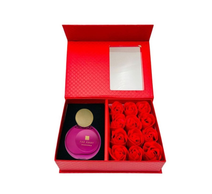 Cutie cadou Love Forever cu 12 trandafiri de sapun si apa de parfum Avon Far Away Splendoria pentru femei 50 ml, cadou elegant si rafinat [12]