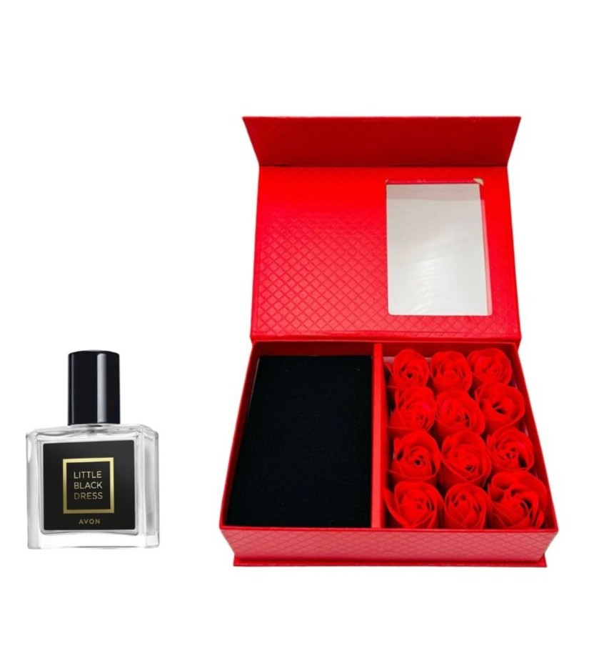 Cutie cadou Love Forever cu 12 trandafiri de sapun si apa de parfum Avon Little Black Dress pentru femei 30 ml, cadou elegant si rafinat [7]