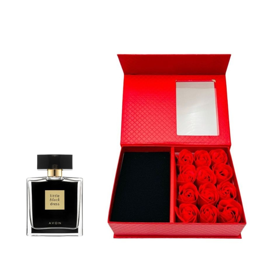 Cutie cadou Love Forever cu 12 trandafiri de sapun si apa de parfum Avon Little Black Dress pentru femei 50 ml, cadou elegant si rafinat [7]