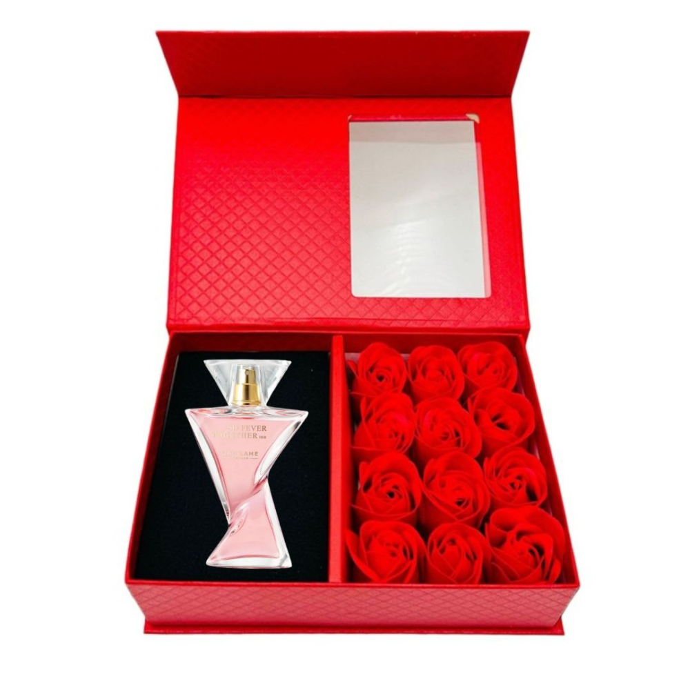 Cutie cadou Love Forever cu 12 trandafiri de sapun si apa de parfum Oriflame So Fever Together pentru femei 50 ml, cadou elegant si rafinat [10]
