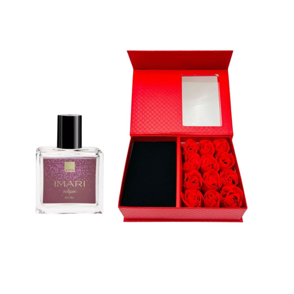 Cutie cadou Love Forever cu 12 trandafiri de sapun si apa de toaleta Avon Imari Eclipse pentru femei 30 ml, cadou elegant si rafinat [8]