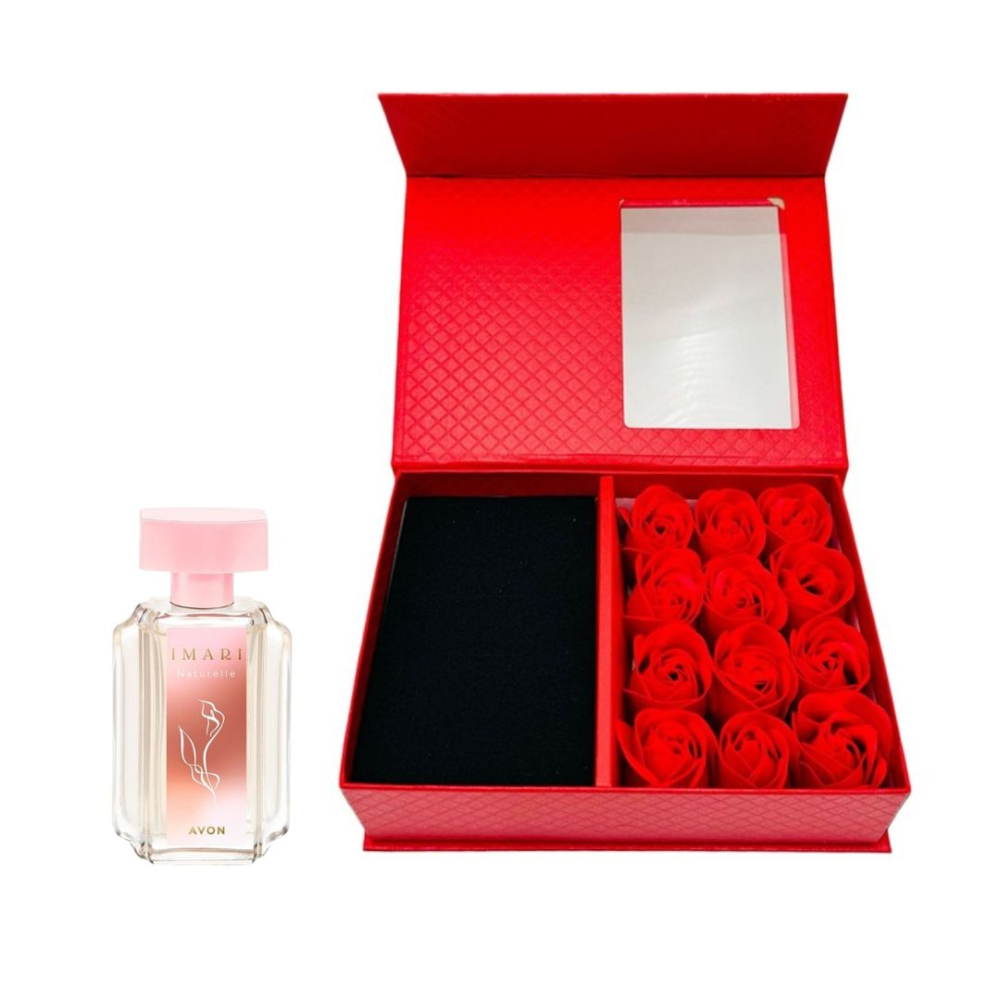 Cutie cadou Love Forever cu 12 trandafiri de sapun si apa de toaleta Avon Imari Naturelle pentru femei 50 ml, cadou elegant si rafinat [7]