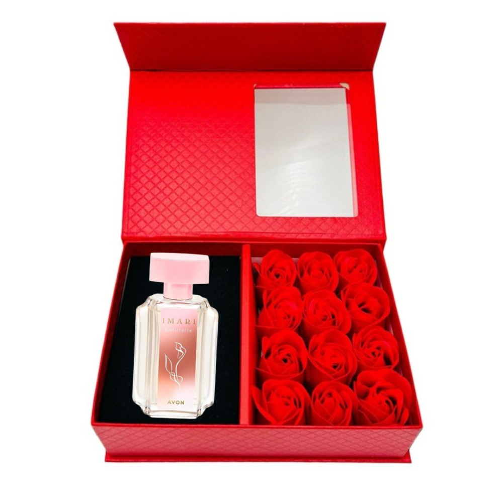 Cutie cadou Love Forever cu 12 trandafiri de sapun si apa de toaleta Avon Imari Naturelle pentru femei 50 ml, cadou elegant si rafinat [8]