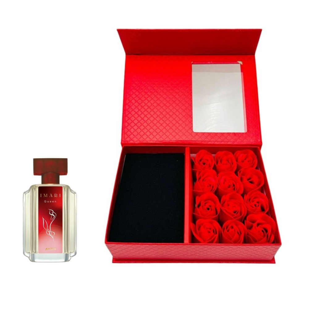 Cutie cadou Love Forever cu 12 trandafiri de sapun si apa de toaleta Avon Imary Queen pentru femei 50 ml, cadou elegant si rafinat [7]