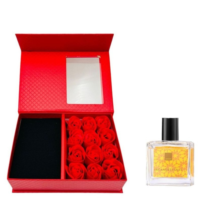Cutie cadou Love Forever cu 12 trandafiri de sapun si apa de toaleta Avon Incandessence pentru femei 30 ml, cadou elegant si rafinat [9]