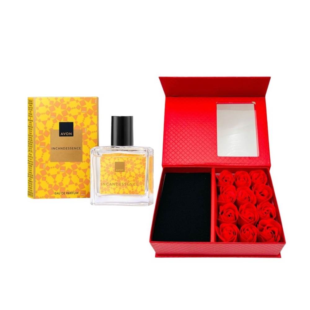 Cutie cadou Love Forever cu 12 trandafiri de sapun si apa de toaleta Avon Incandessence pentru femei 30 ml, cadou elegant si rafinat [8]