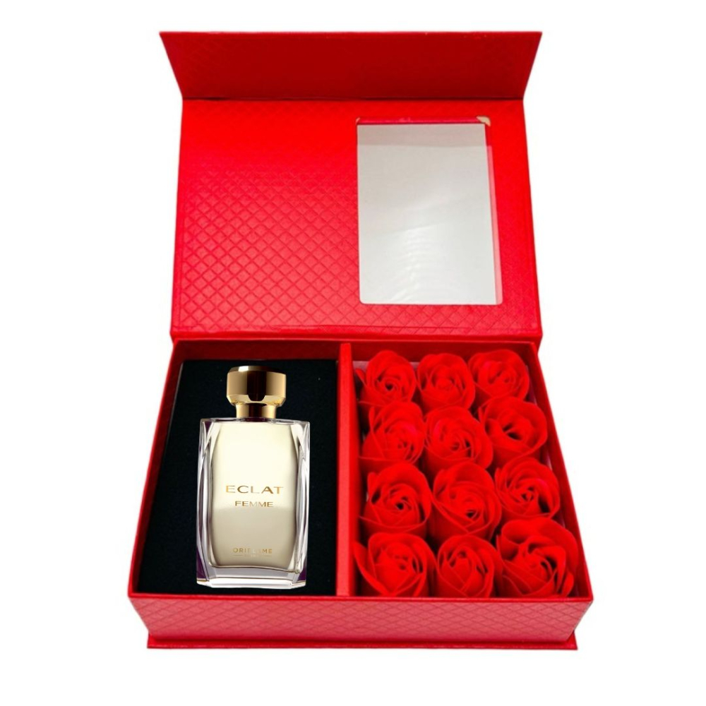 Cutie cadou Love Forever cu 12 trandafiri de sapun si apa de toaleta Oriflame Eclat Femme pentru femei 50 ml, cadou elegant si rafinat [10]