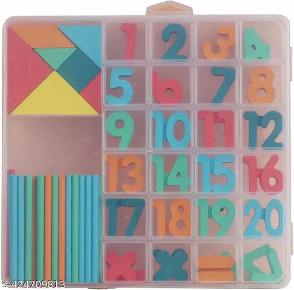 Cutie de invatare pentru copii, cifre, adunare, scadere, betisoare si forme geometrice, din lemn - Multicolor [6]