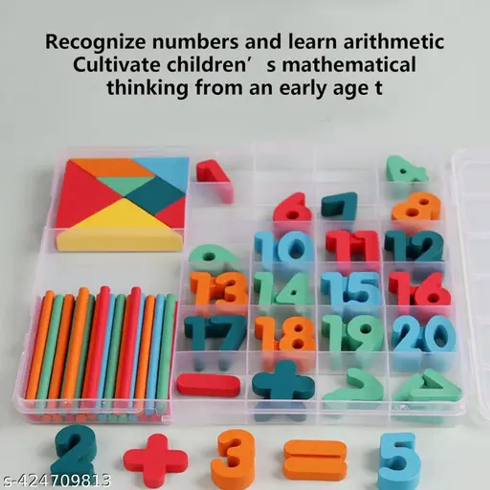 Cutie de invatare pentru copii, cifre, adunare, scadere, betisoare si forme geometrice, din lemn - Multicolor [3]