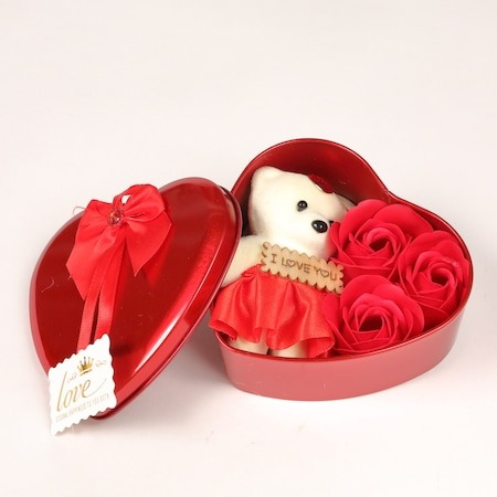 Cutie in forma de inima cu ursulet si trandafir rosu, Valentine's Day, 12 cm [3]