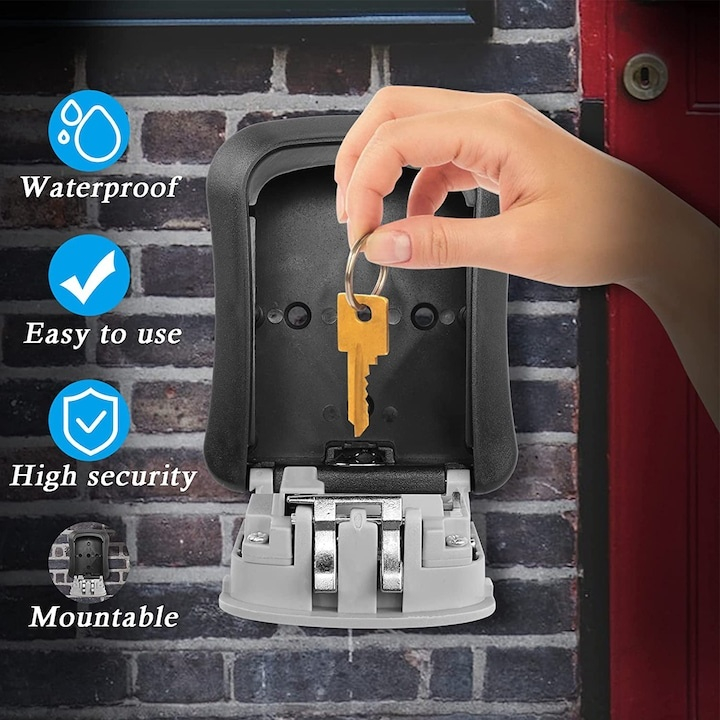 Cutie securizata pentru chei cu cifru, montare pe perete, metal rezistent, capac protectie glisant, pentru locuinta, birou si spatii comerciale [7]