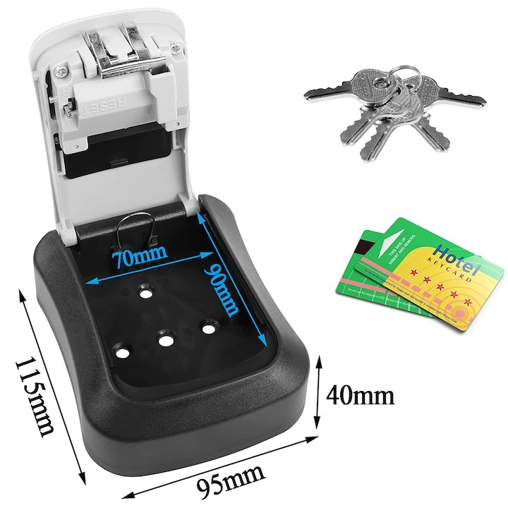 Cutie securizata pentru chei cu cifru, montare pe perete, metal rezistent, capac protectie glisant, pentru locuinta, birou si spatii comerciale [2]