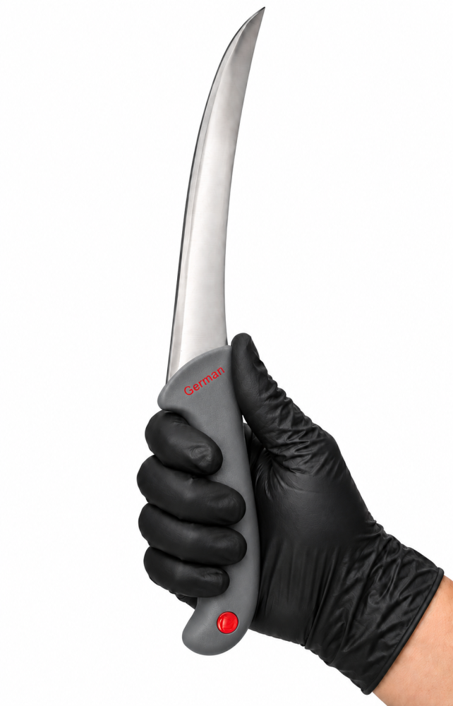 Cutit de macelarie gri, lama curbata 16 cm, lungime totala 29 cm [5]