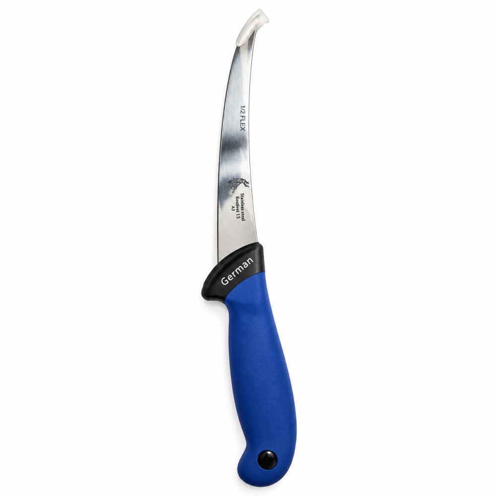 Cutit macelar albastru 29 cm, lama curbata 15 cm, 2 mm, 103 g, otel inoxidabil, maner ergonomic, pentru dezosare usoara, transare si portionare carne [4]