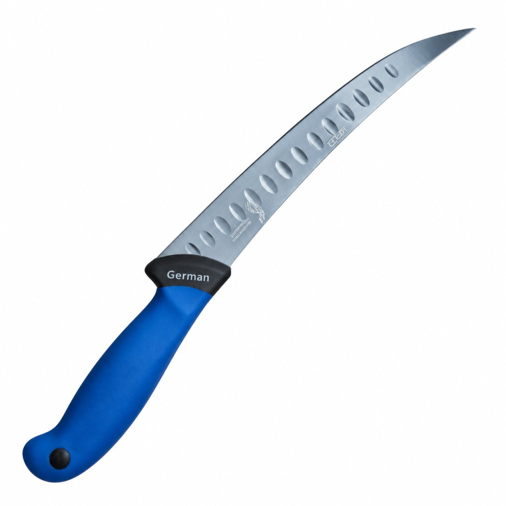 Cutit macelar albastru 33 cm, lama 21 cm curbata cu alveole, 125 g, otel inoxidabil, maner ergonomic, pentru transare si fasonare carne [4]