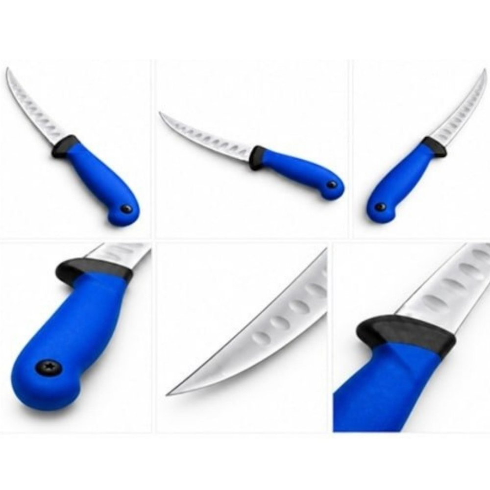 Cutit macelar albastru 33 cm, lama 21 cm curbata cu alveole, 125 g, otel inoxidabil, maner ergonomic, pentru transare si fasonare carne [3]