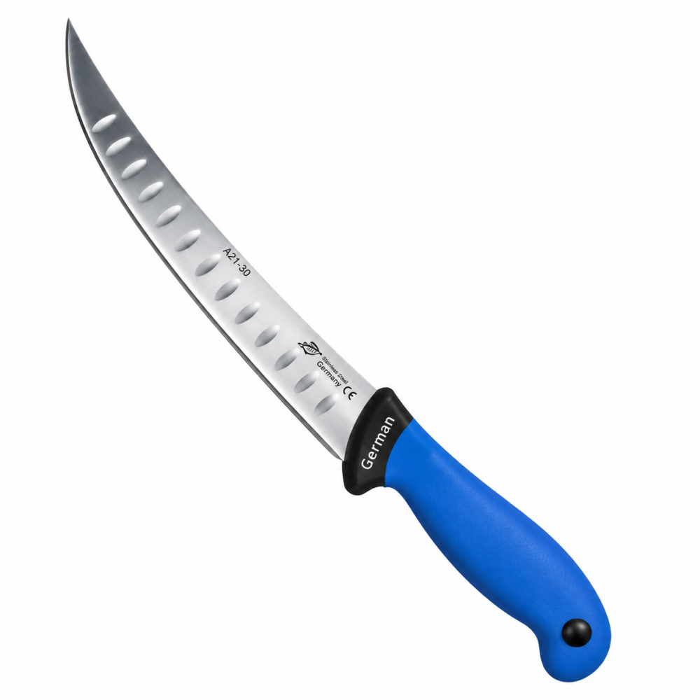 Cutit macelar albastru 38 cm, lama 24 cm curbata cu alveole, 147 g, otel inoxidabil, maner ergonomic, pentru fasonare si portionare carne [2]