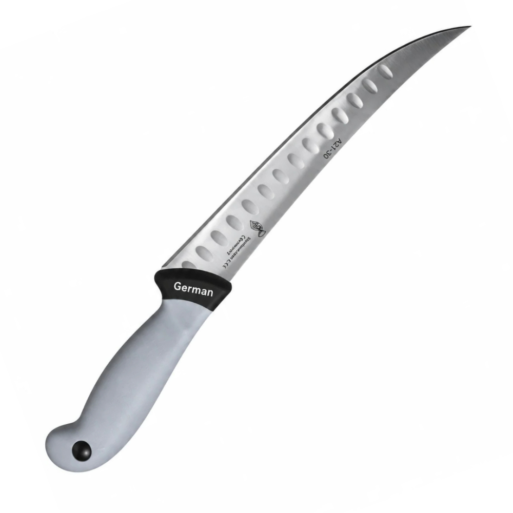 Cutit macelar gri 33 cm, lama 19 cm curbata cu alveole, 122 g, otel inoxidabil, maner ergonomic cu protectie, pentru fasonare carne [3]