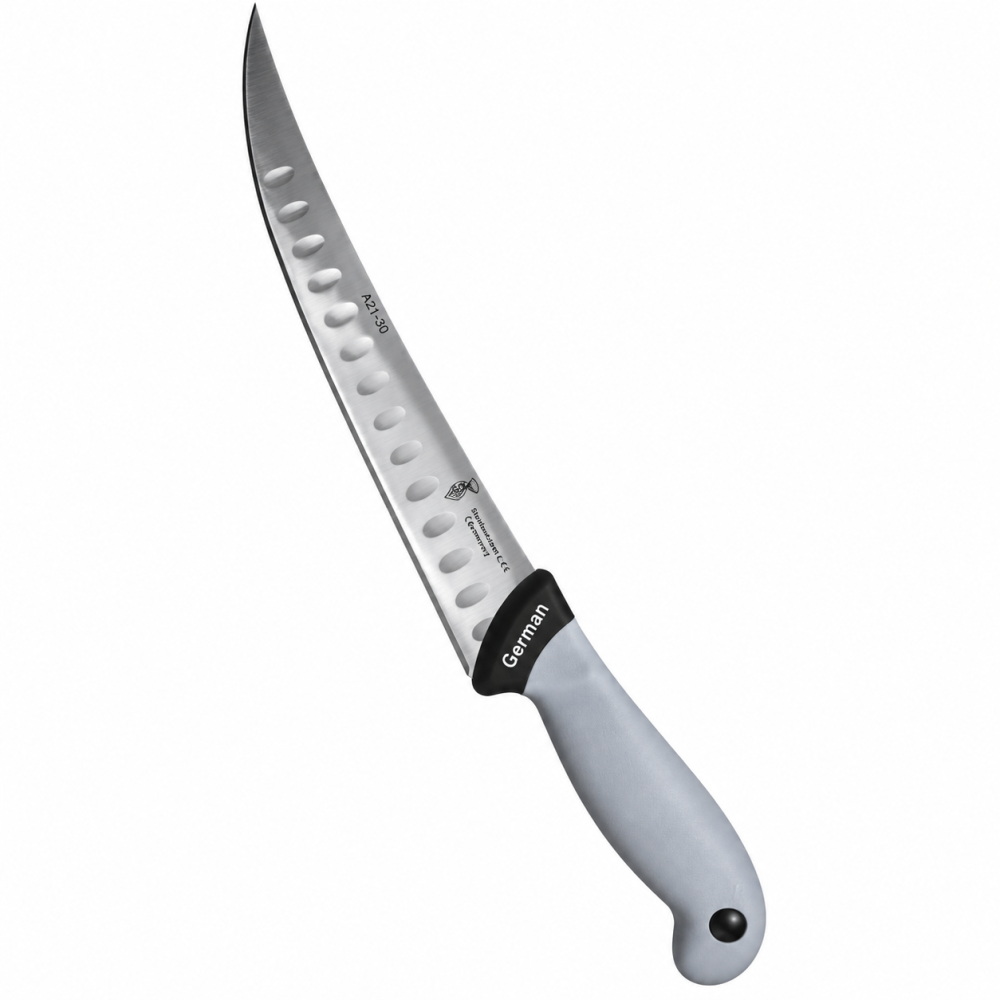 Cutit macelar gri 33 cm, lama 19 cm curbata cu alveole, 122 g, otel inoxidabil, maner ergonomic cu protectie, pentru fasonare carne [2]