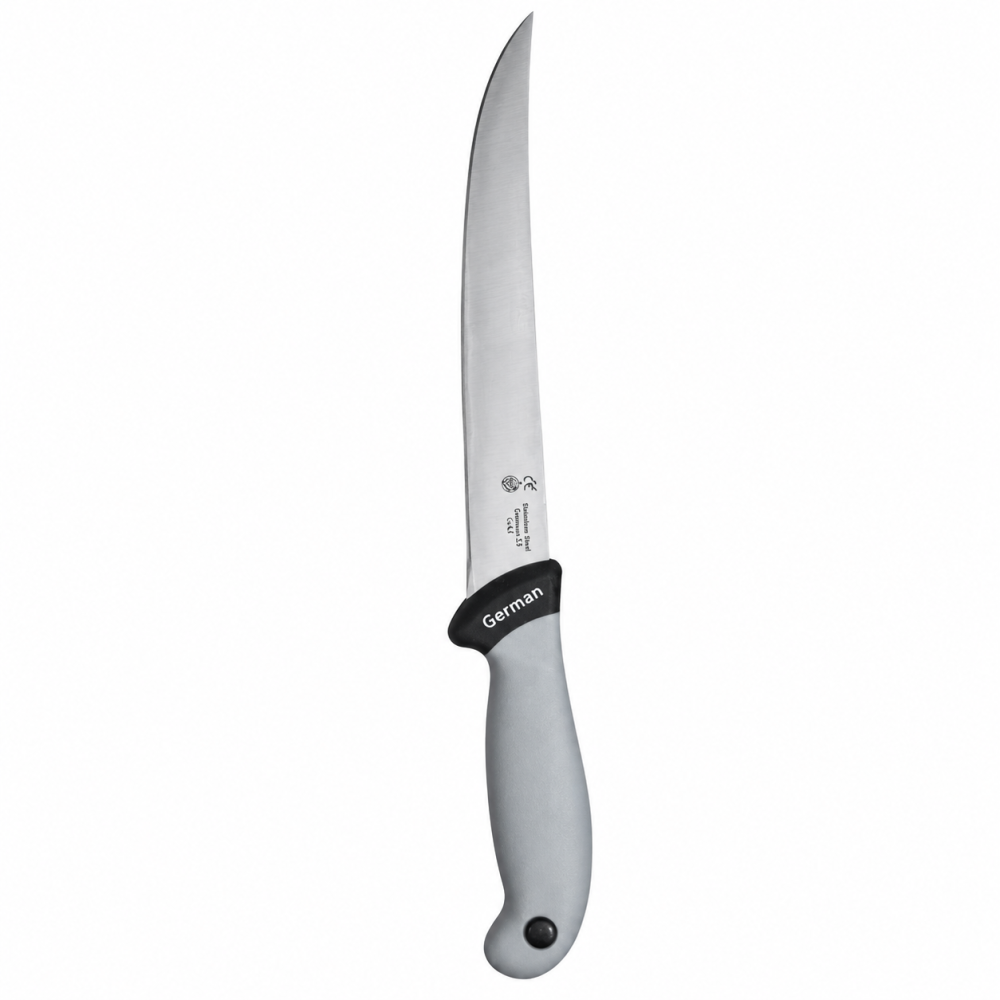 Cutit macelar gri 33 cm, lama curbata 20 cm, 123 g, otel inoxidabil, maner ergonomic cu protectie, pentru portionare si transare carne [4]
