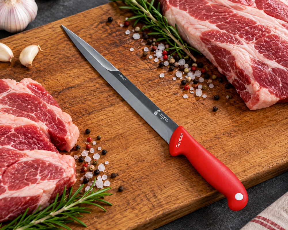 Cutit macelar pentru injunghiere porc, rosu 37 cm, lama dreapta 23 cm cu dublu tais, 3 mm, 145 g, otel inoxidabil [3]