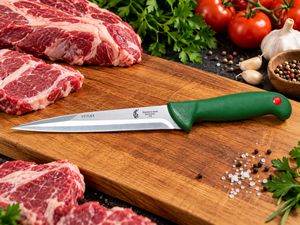 Cutit macelar verde 33 cm, lama 21 cm ascutita pe ambele parti, 150 g, otel inoxidabil, maner ergonomic, pentru injunghiere si spintecare [4]