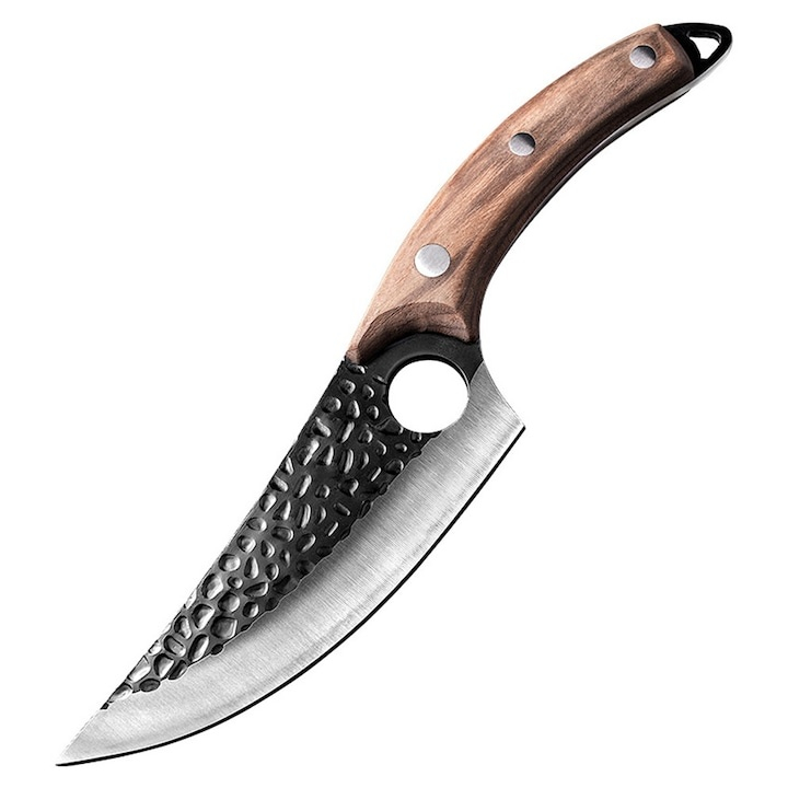 Cutit militar de vanatoare cu maner ergonomic din lemn, lama fixa din otel inoxidabil, teaca inclusa, 27 cm – instrument robust pentru drumetie, camping si activitati outdoor [4]