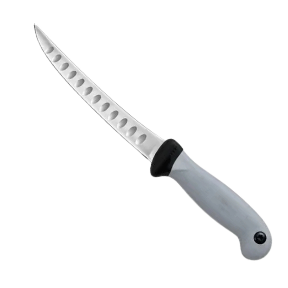 Cutit pentru filetat gri 29 cm, lama ingusta curbata 15 cm cu alveole, 100 g, otel inoxidabil, maner ergonomic, pentru taiere precisa si portionare [4]