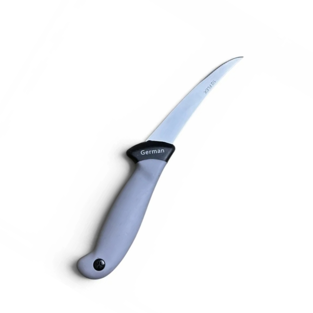 Cutit pentru filetat gri, lama flexibila curbata 12 cm, 99 g, otel inoxidabil, maner ergonomic, pentru peste, carne si portionare precisa [3]