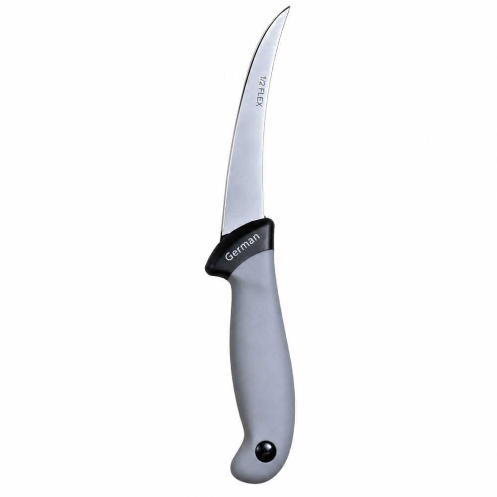 Cutit pentru filetat gri, lama flexibila curbata 12 cm, 99 g, otel inoxidabil, maner ergonomic, pentru peste, carne si portionare precisa [2]