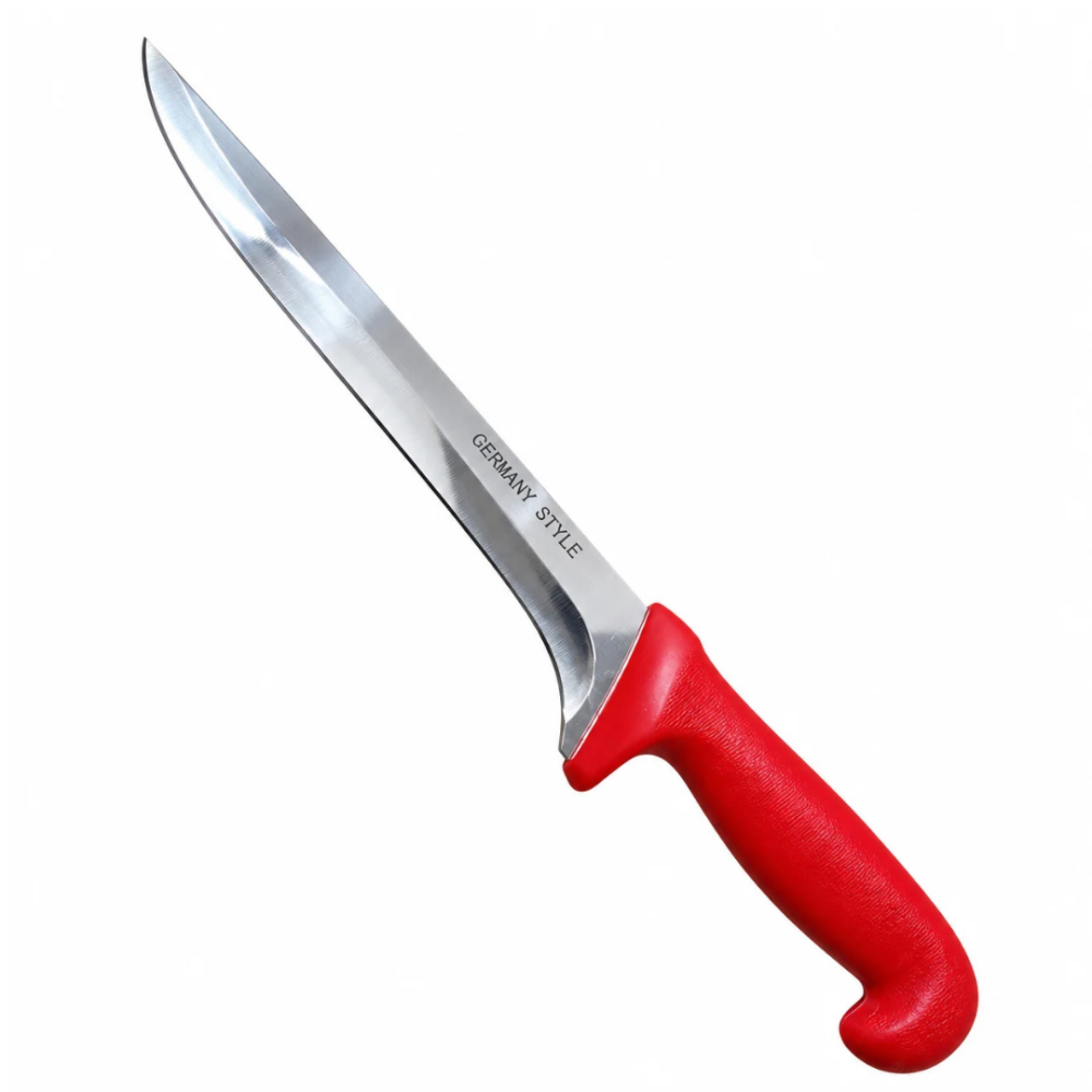 Cutit pentru injunghiere rosu 36 cm, lama curbata 21 cm, 190 g, otel inoxidabil, maner cu garda, pentru sacrificare si transare carne [3]