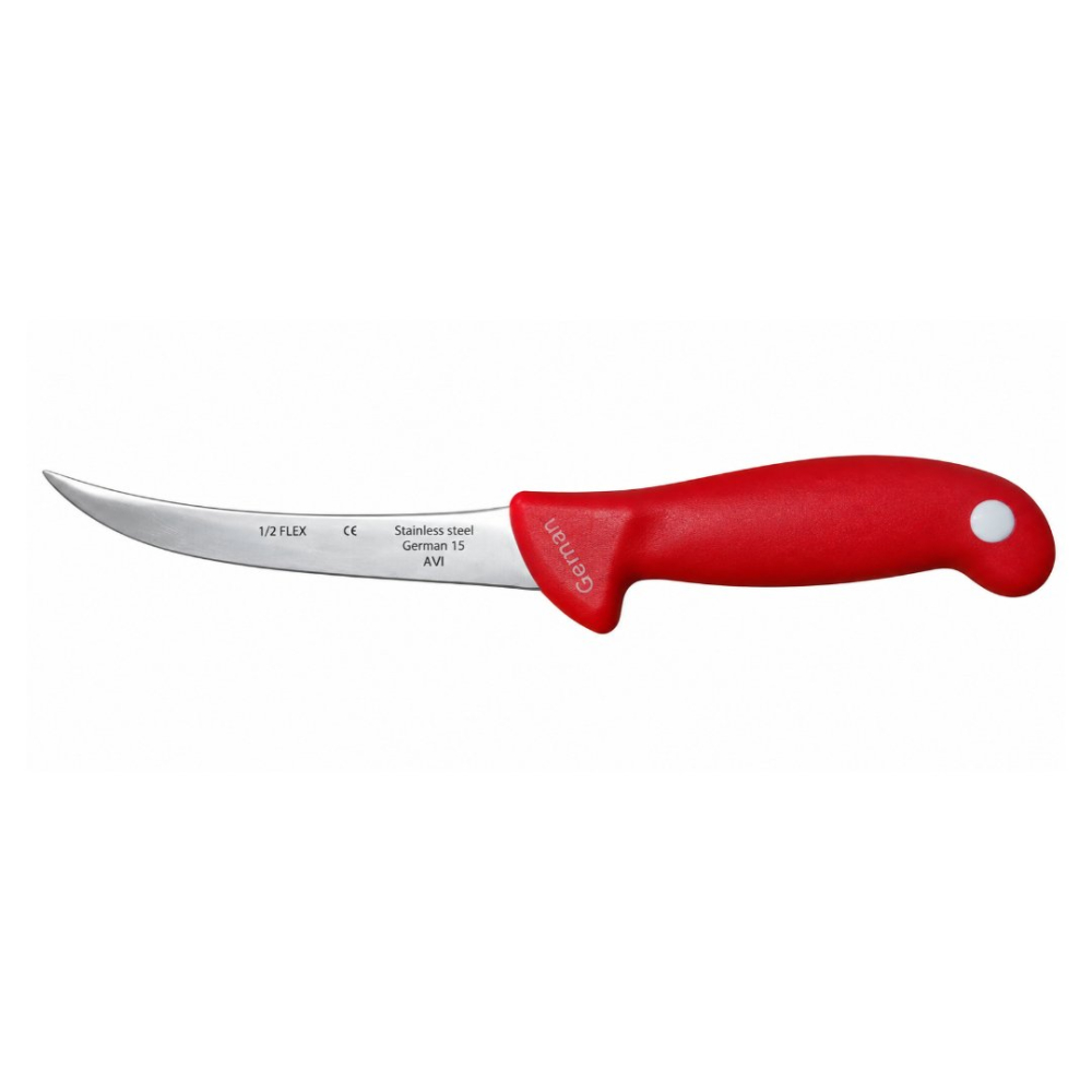 Cutit pentru transare rosu 29 cm, lama flexibila curbata 15 cm, 1-2 mm, 89 g, otel inoxidabil, maner cu protectie, pentru carne si peste [2]