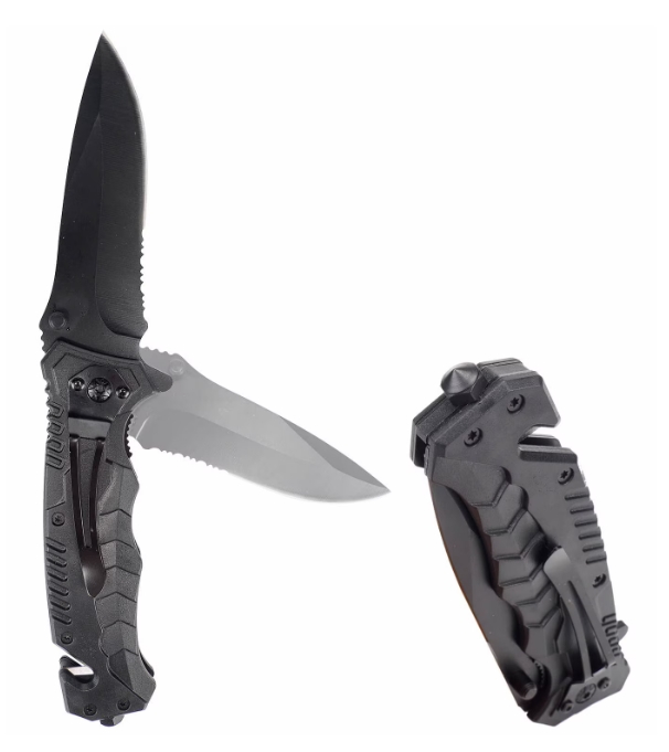 Cutit pliabil de urgenta cu spargator geam si taietor centura, metalic, negru, 20.5 cm, sistem siguranta [2]