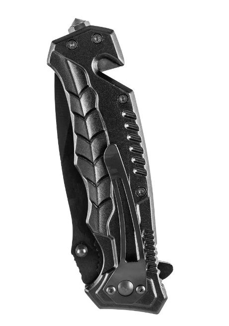 Cutit pliabil de urgenta cu spargator geam si taietor centura, metalic, negru, 20.5 cm, sistem siguranta [3]