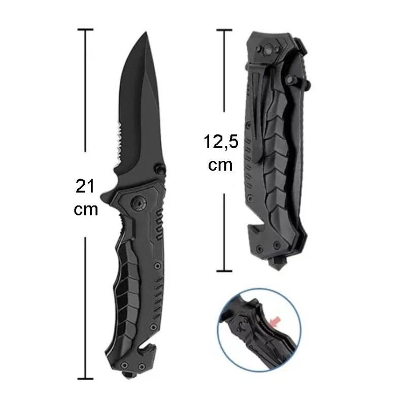 Cutit pliabil de urgenta cu spargator geam si taietor centura, metalic, negru, 20.5 cm, sistem siguranta [7]