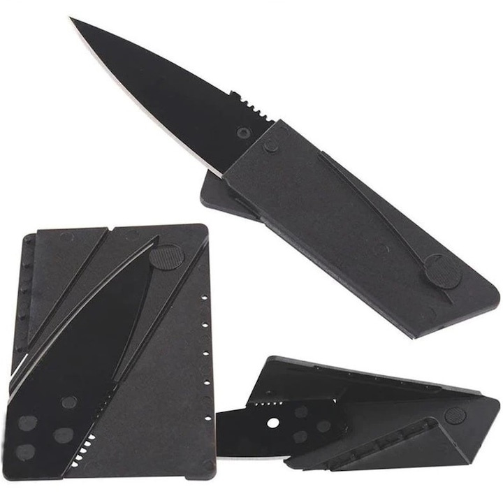 Cutit pliabil tip card pentru supravietuire, din otel inoxidabil, 6.5 cm lama, negru – compact, discret si ideal pentru situatii de urgenta [5]