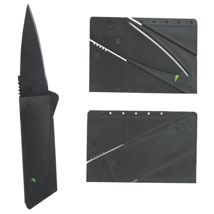 Cutit pliabil tip card pentru supravietuire, din otel inoxidabil, 6.5 cm lama, negru – compact, discret si ideal pentru situatii de urgenta [4]