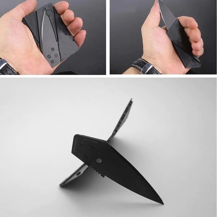 Cutit pliabil tip card pentru supravietuire, din otel inoxidabil, 6.5 cm lama, negru – compact, discret si ideal pentru situatii de urgenta [3]
